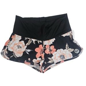 Roxy Shorts Womens Medium Black Orange Floral Casual Beach Summer Boho Style EUC